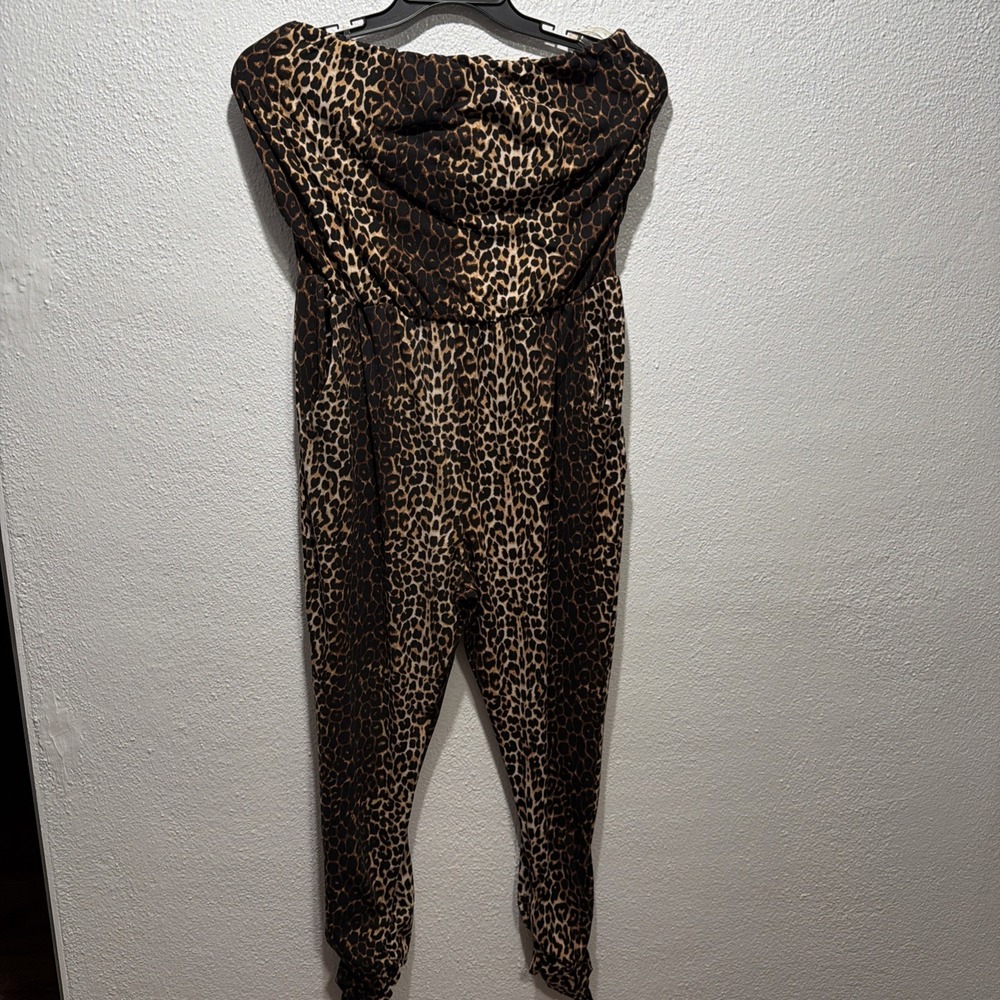Cheetah Strapless Coverup  Jumpsuit Pockets Ruched  XL Stretch